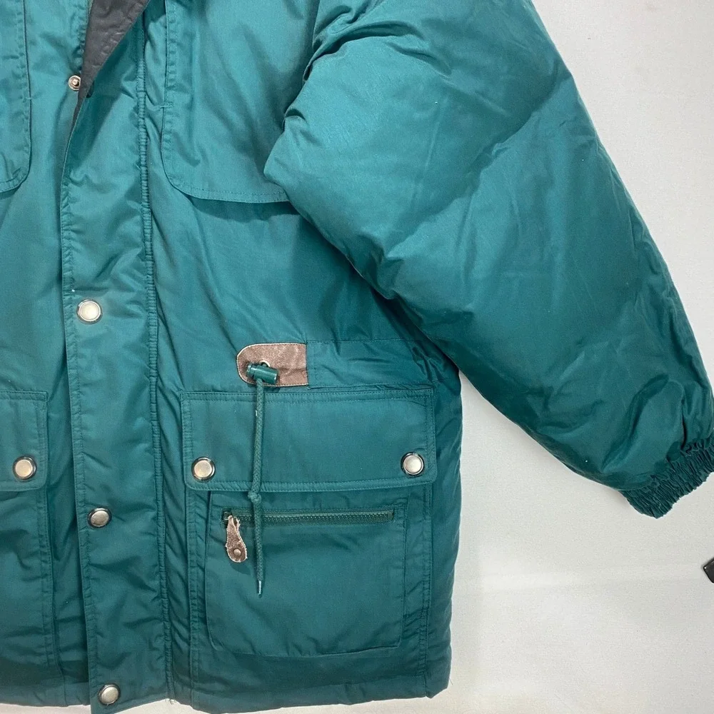 VTG Outdoor‎ Exchange Down Feather Parka Jacket Mens Medium Teal Green Hooded